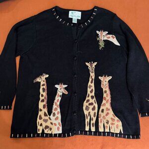 RARE The Quacker Factory Giraffe Beaded Button Cardigan Sweater, Size 1X